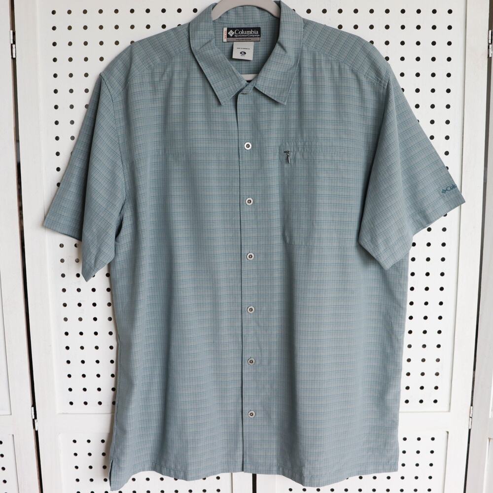 Columbia XCO Shirt Mens SIZE XL Modal Blend Short Sleeve Button Up Gray Blue